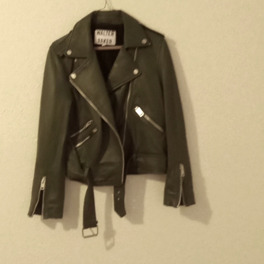 Forest green leather Walter Baker moto jacket size m